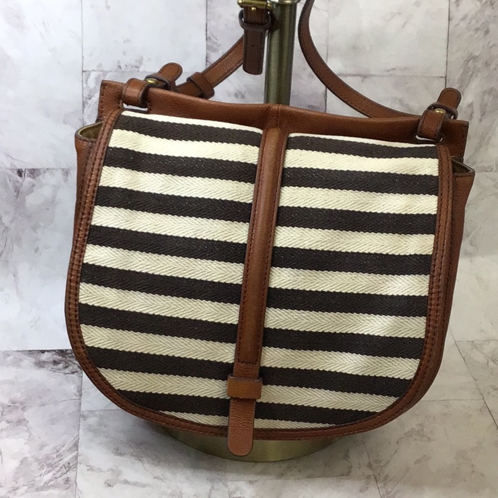 Fossil Brown and Black Striped Crossbody Bag